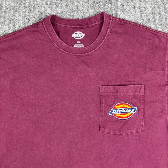Dickies T-Shirt Mens L Burgundy Workwear Pocket Logo Short Sleeve Casual Tee - Picture 1 of 8